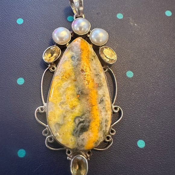 Bumblebee Jasper pendant with real pearls and citrine. - Picture 1 of 3